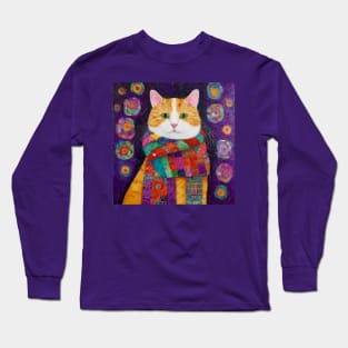 Gustav Klimt Style Painting of a Tabby Cat with Green Eyes Long Sleeve T-Shirt